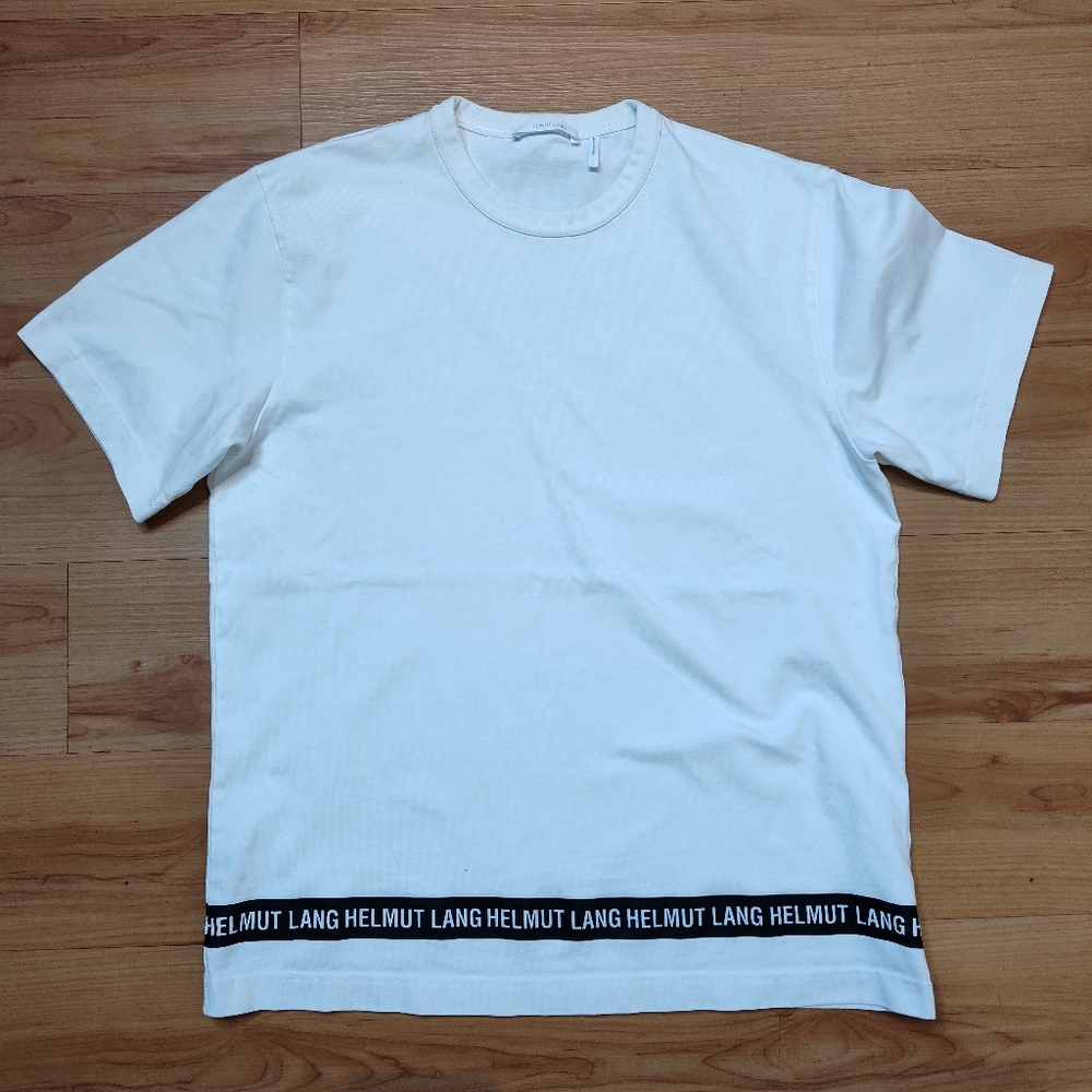Helmut Lang Men's Stripe Logo T-Shirt White Sz L Short Sleeve